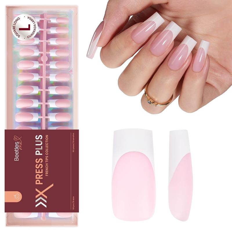 Beetles Press-On Nails – French Tip 4-in-1 Gel Nail Tips, No File Needed, Easy DIY Manicure & UV Soak-Off Extensions for Women